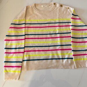 French Cashmere Striped Button Shoulder Sweater - Size S/M